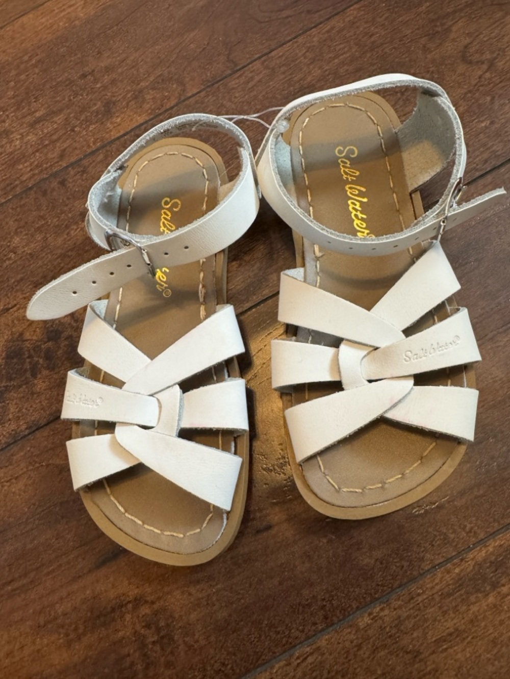 Salt Water White Leather Kids Sandals - Adjustable Ankle Strap
